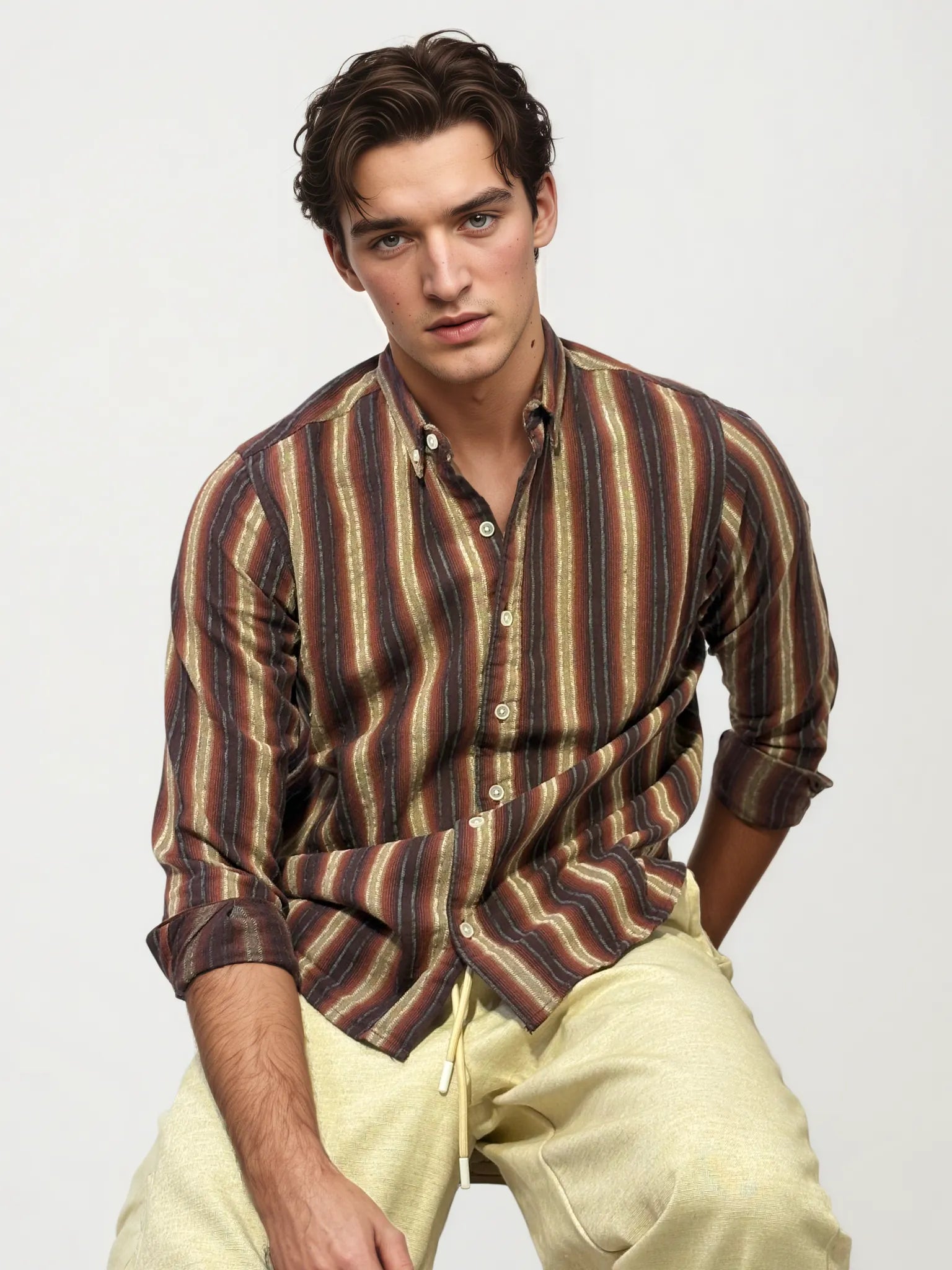 Brown Striped Full-Hand Shirt