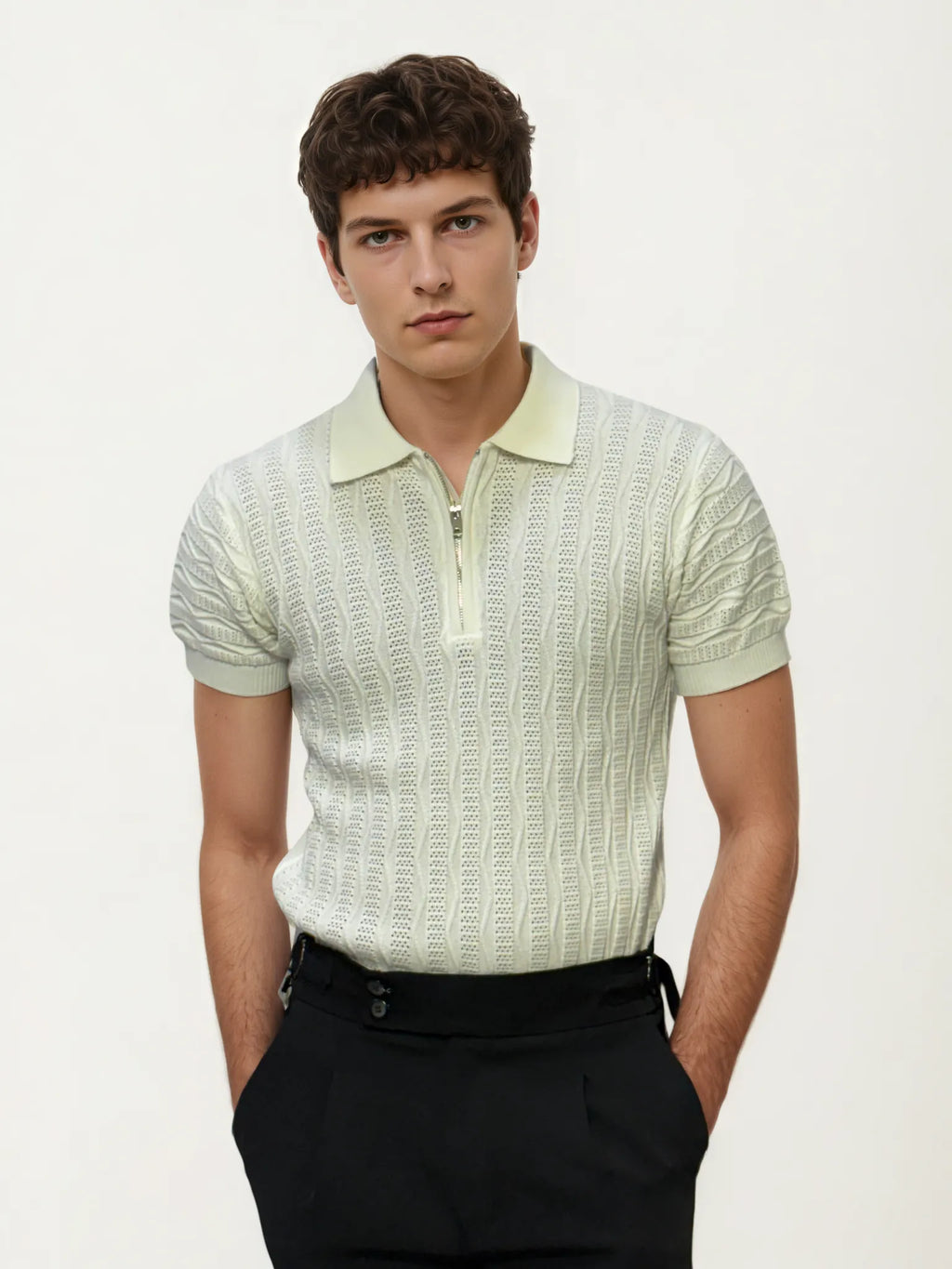 White Knitted Half-Hand Shirt