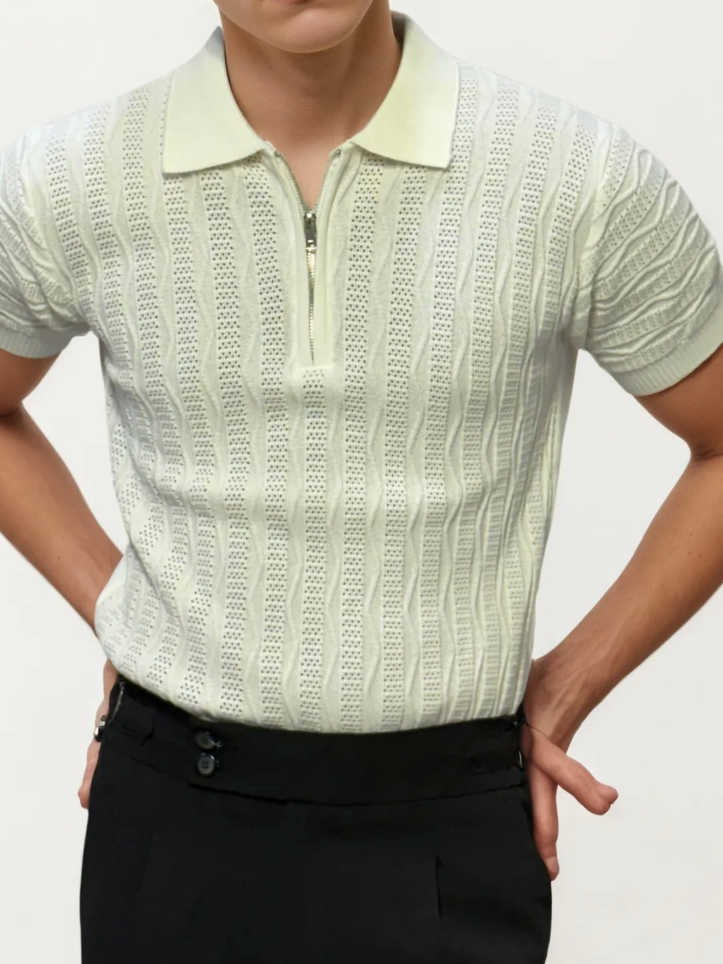 White Knitted Half-Hand Shirt