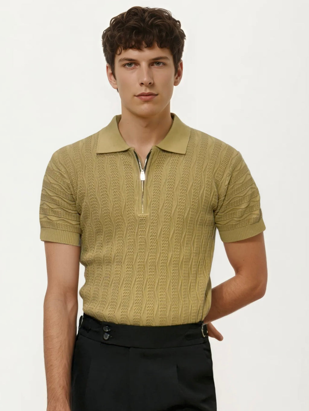 Brown knitted Half-Hand T-Shirt