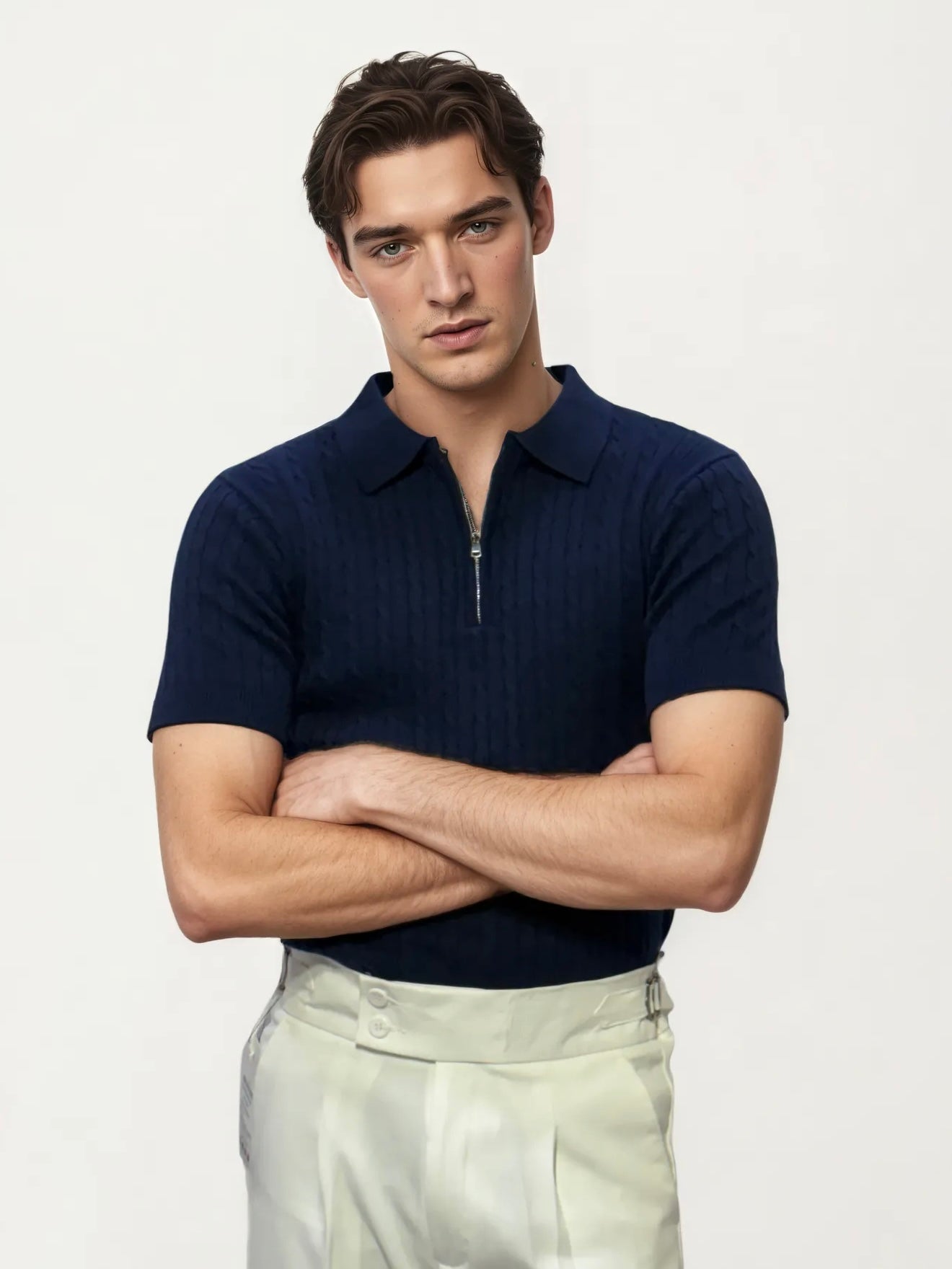 Blue Half-Hand Polo T-Shirt