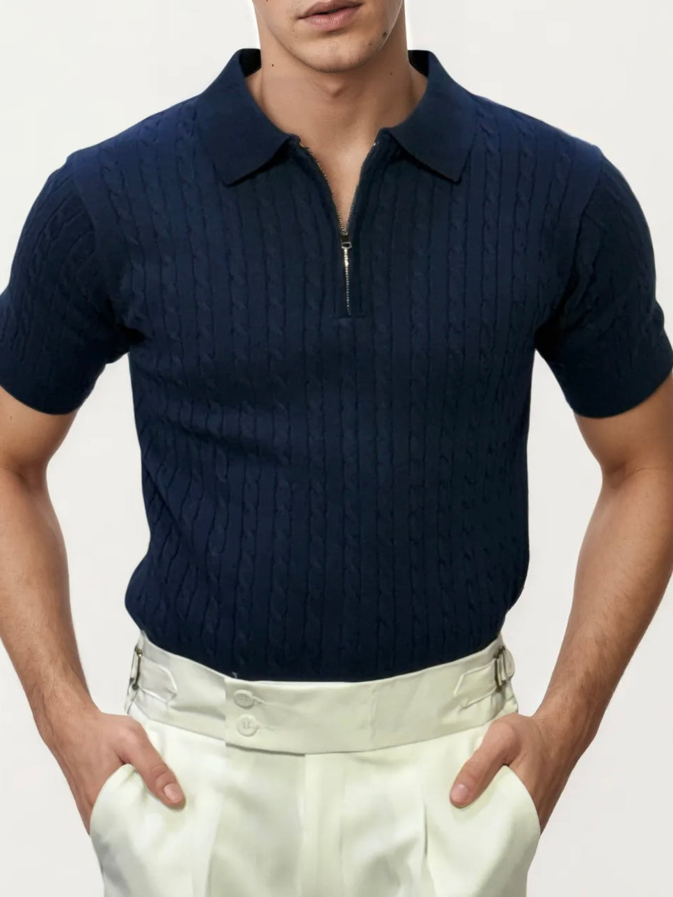 Blue Half-Hand Polo T-Shirt