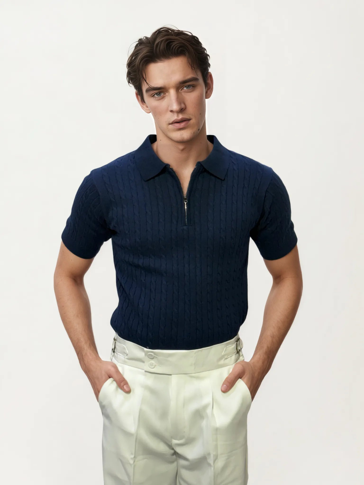 Blue Half-Hand Polo T-Shirt