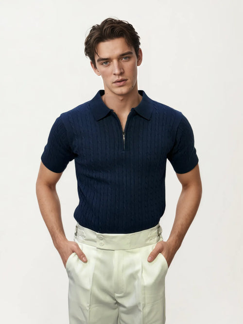 Blue Half-Hand Polo T-Shirt