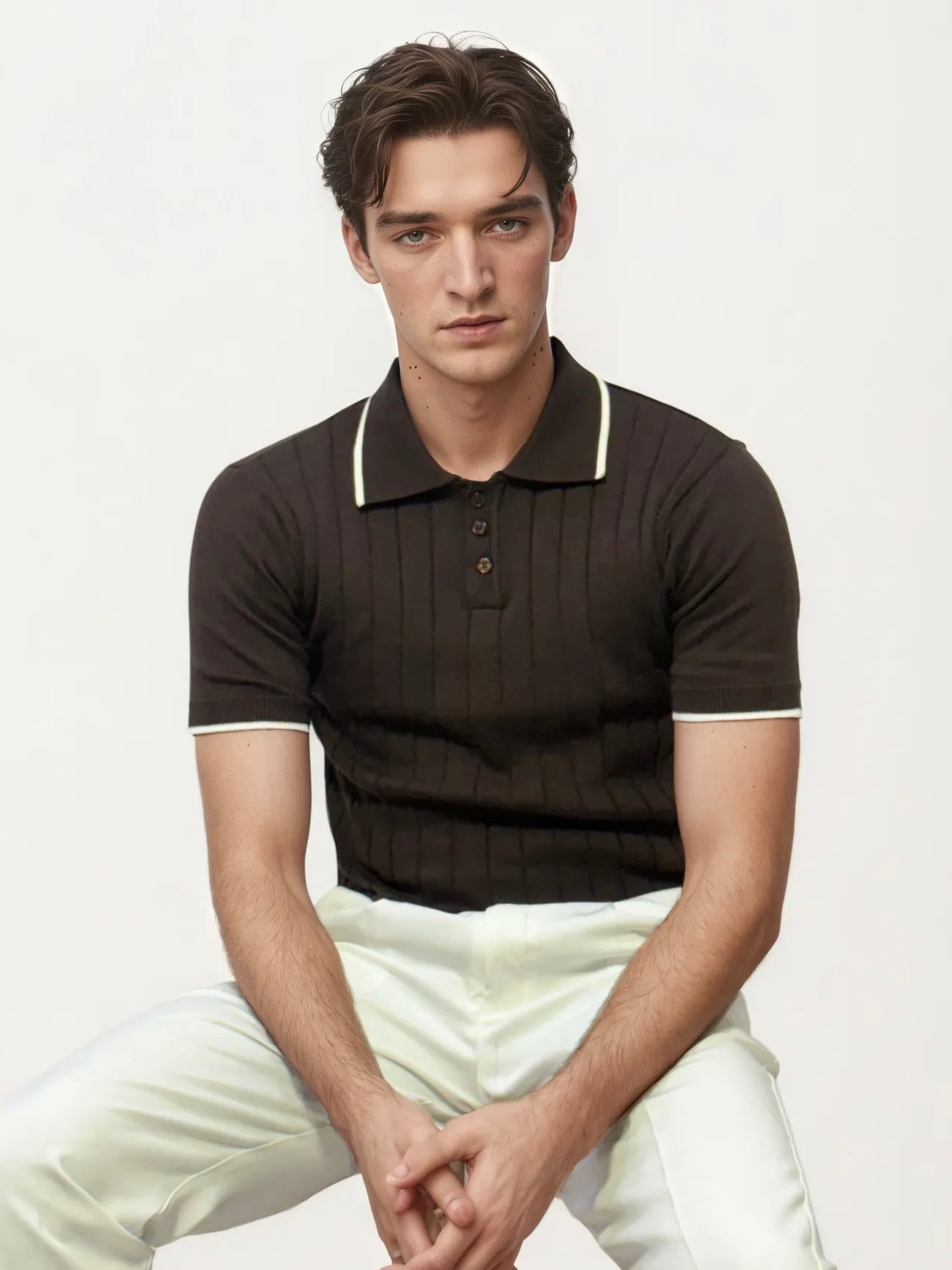 Dark-Brown Half-Hand Polo T-Shirt