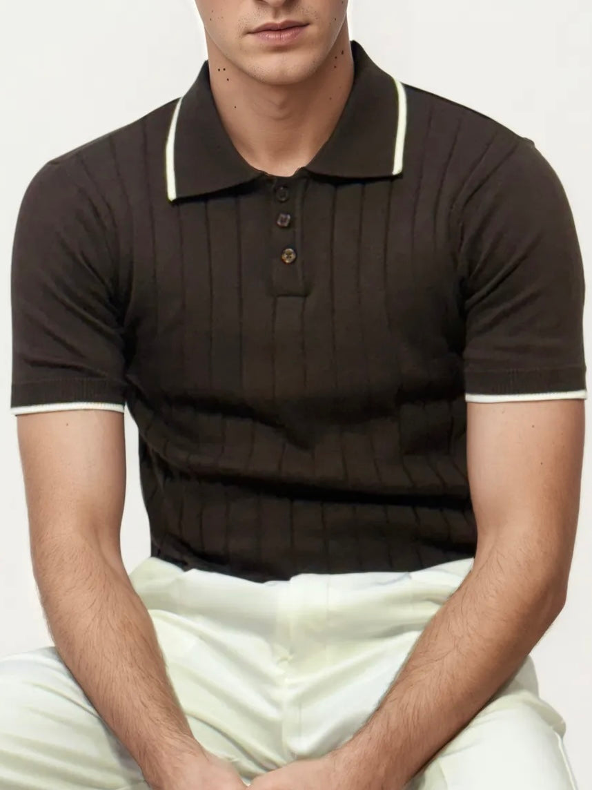 Dark-Brown Half-Hand Polo T-Shirt