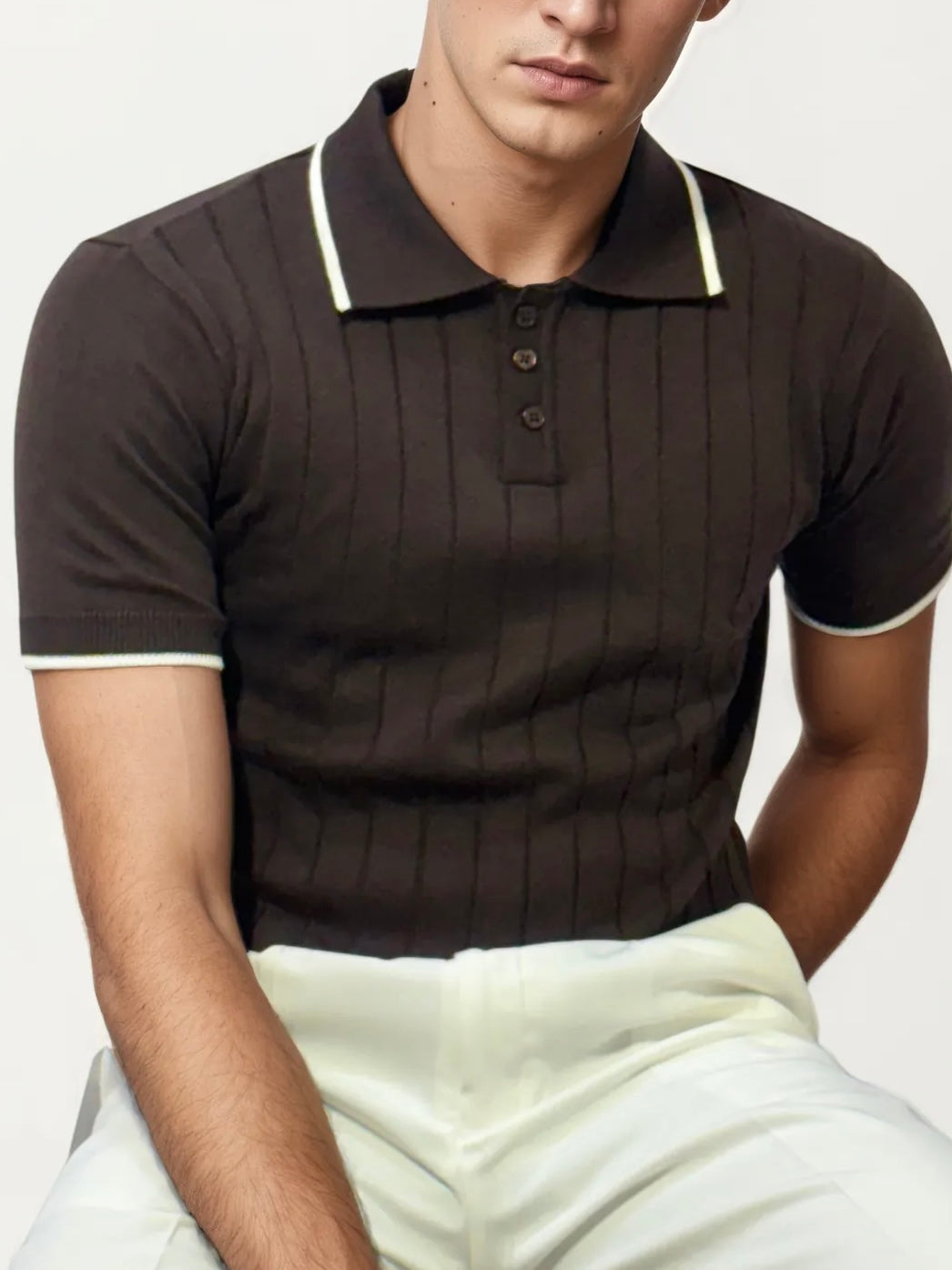Dark-Brown Half-Hand Polo T-Shirt
