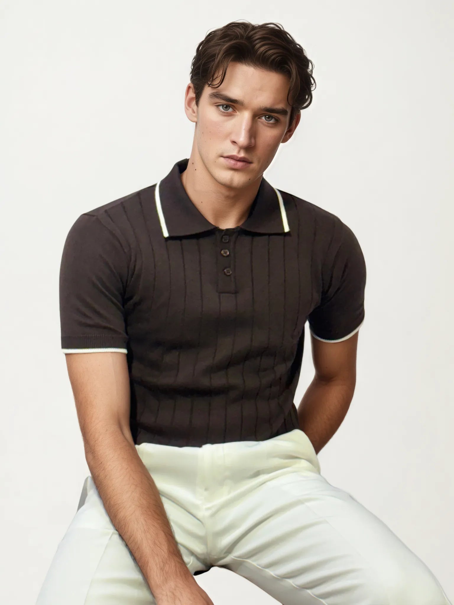 Dark-Brown Half-Hand Polo T-Shirt