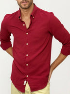 Red Blended Linen Full-Hand Shirt