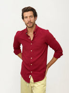 Red Blended Linen Full-Hand Shirt