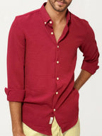 Red Blended Linen Full-Hand Shirt