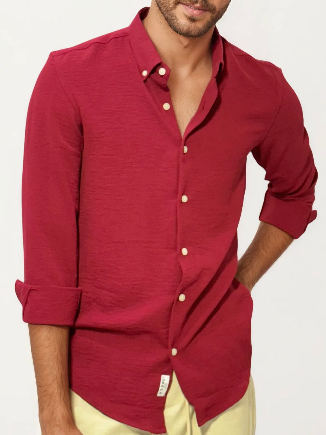 Red Blended Linen Full-Hand Shirt