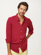 Red Blended Linen Full-Hand Shirt