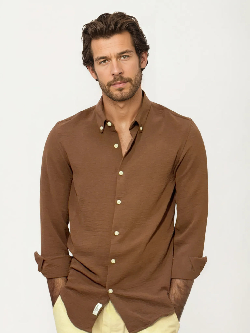 Brown Blended Linen Full-Hand Shirt