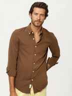 Brown Blended Linen Full-Hand Shirt