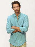 Sky-Blue Blended Linen Full-Hand Shirt