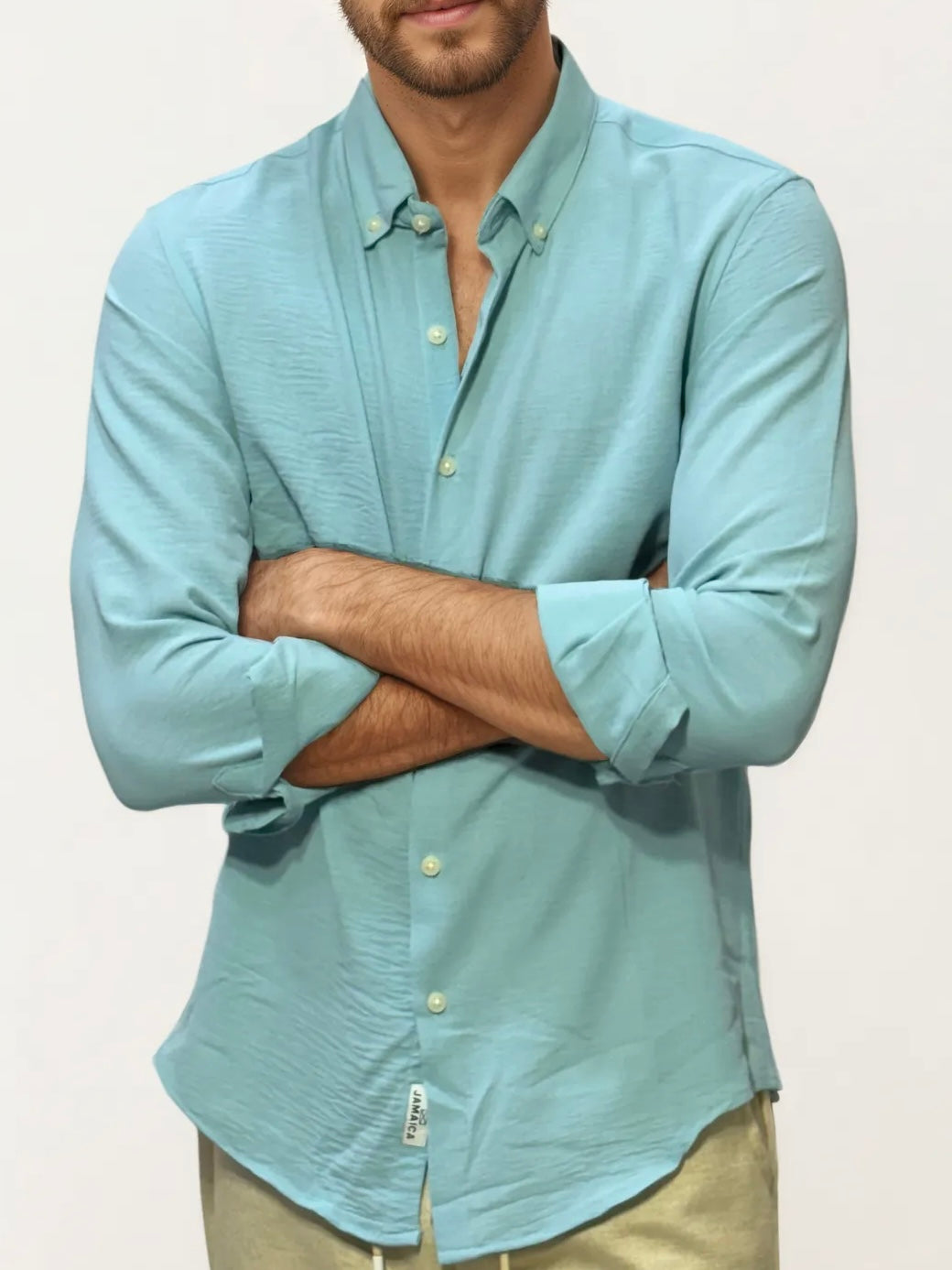 Sky-Blue Blended Linen Full-Hand Shirt