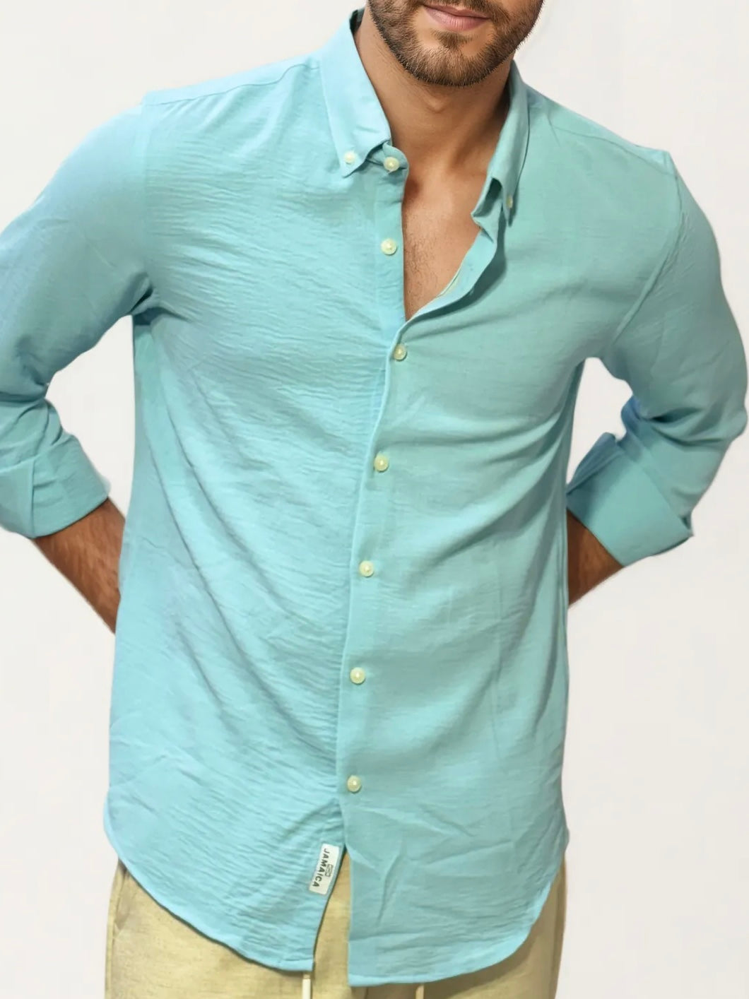 Sky-Blue Blended Linen Full-Hand Shirt
