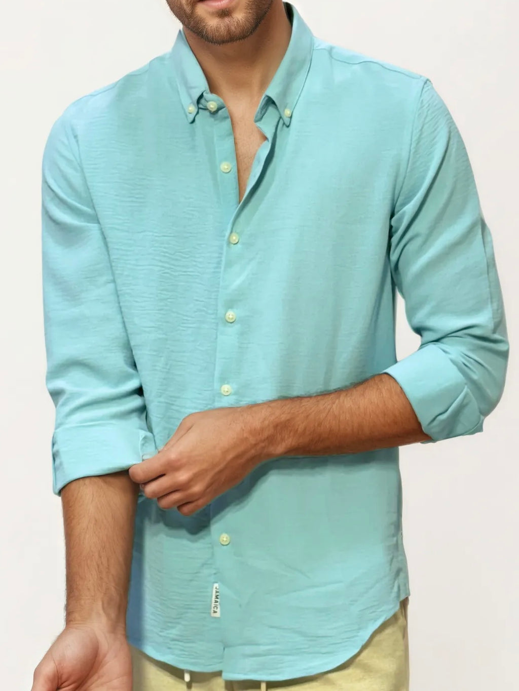 Sky-Blue Blended Linen Full-Hand Shirt