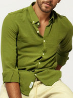 Green Blended Linen Full-Hand Shirt