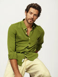 Green Blended Linen Full-Hand Shirt
