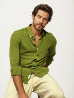 Green Blended Linen Full-Hand Shirt