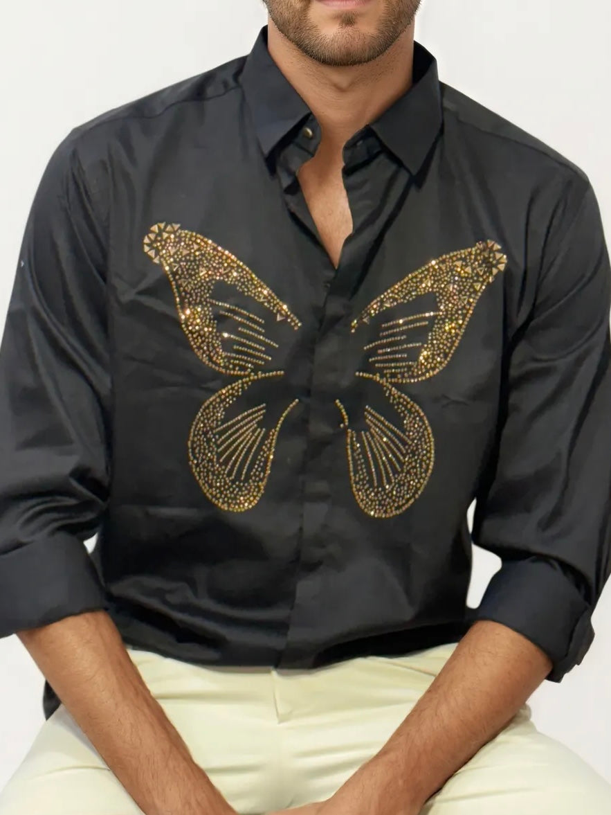 Black Butterfly Embellished Shirt