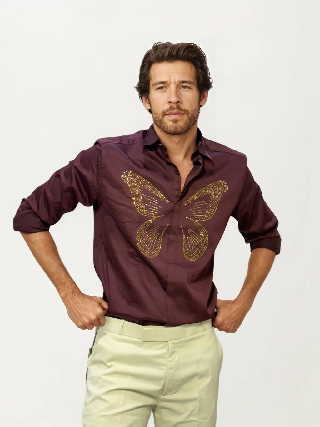 Wine Embellished Butterfly Shirt
