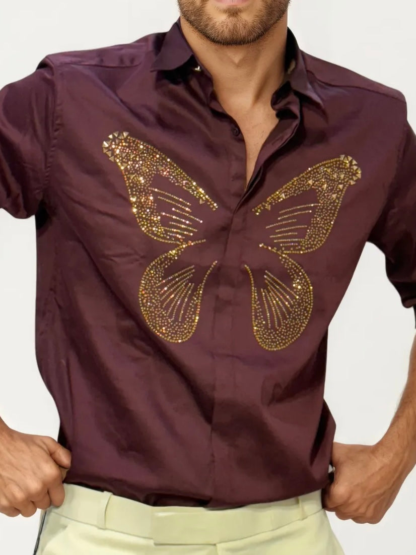 Wine Embellished Butterfly Shirt