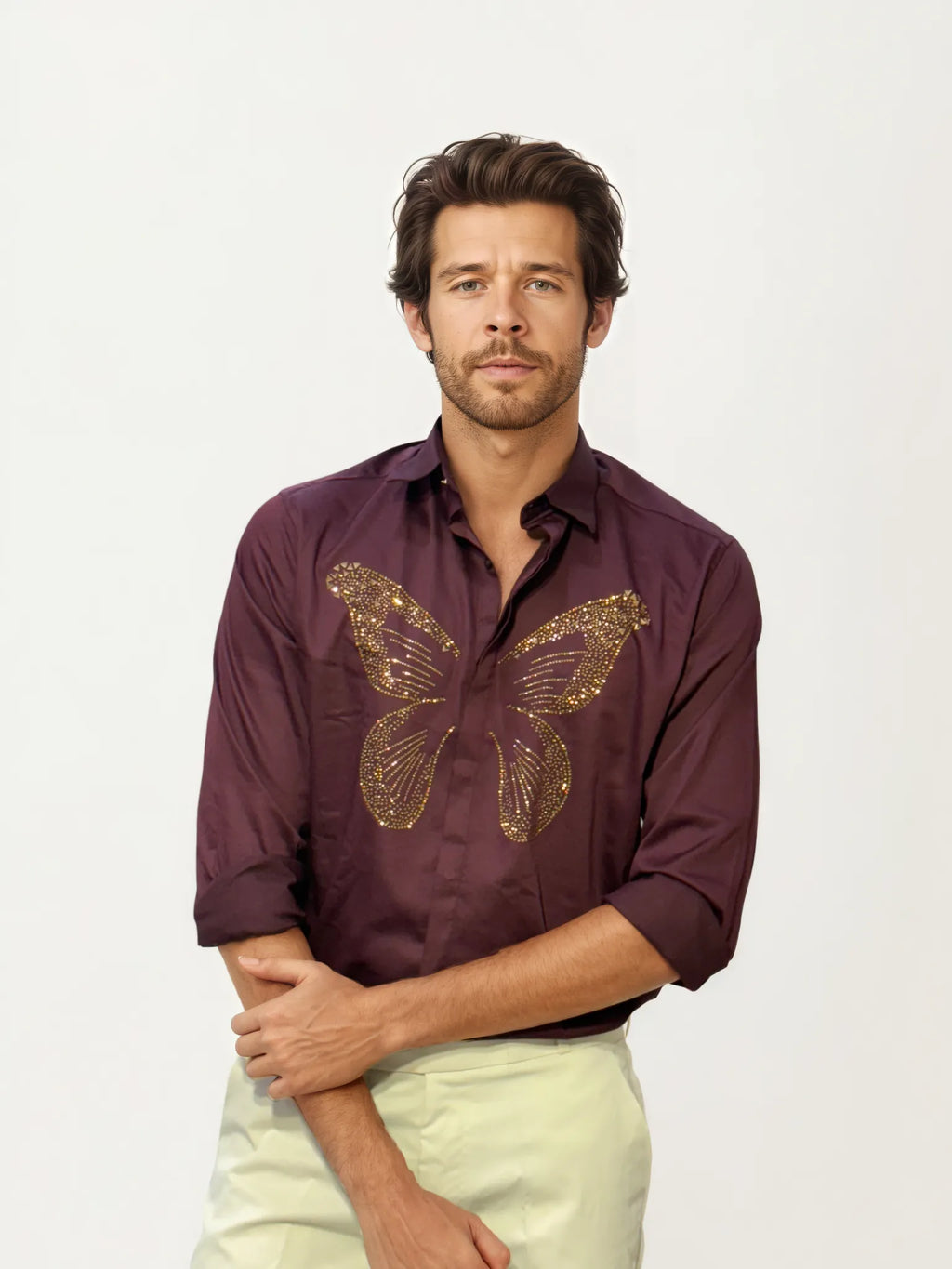 Wine Embellished Butterfly Shirt