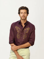 Wine Embellished Butterfly Shirt