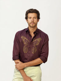 Wine Embellished Butterfly Shirt
