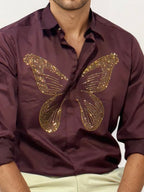 Wine Embellished Butterfly Shirt