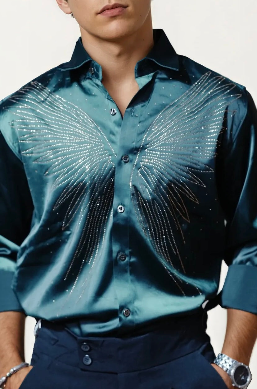 Green Stone-Work Party Wear Shirt