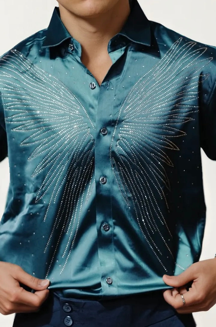 Green Stone-Work Party Wear Shirt