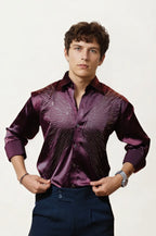 Wine Stone-Work Party Wear Shirt