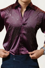 Wine Stone-Work Party Wear Shirt