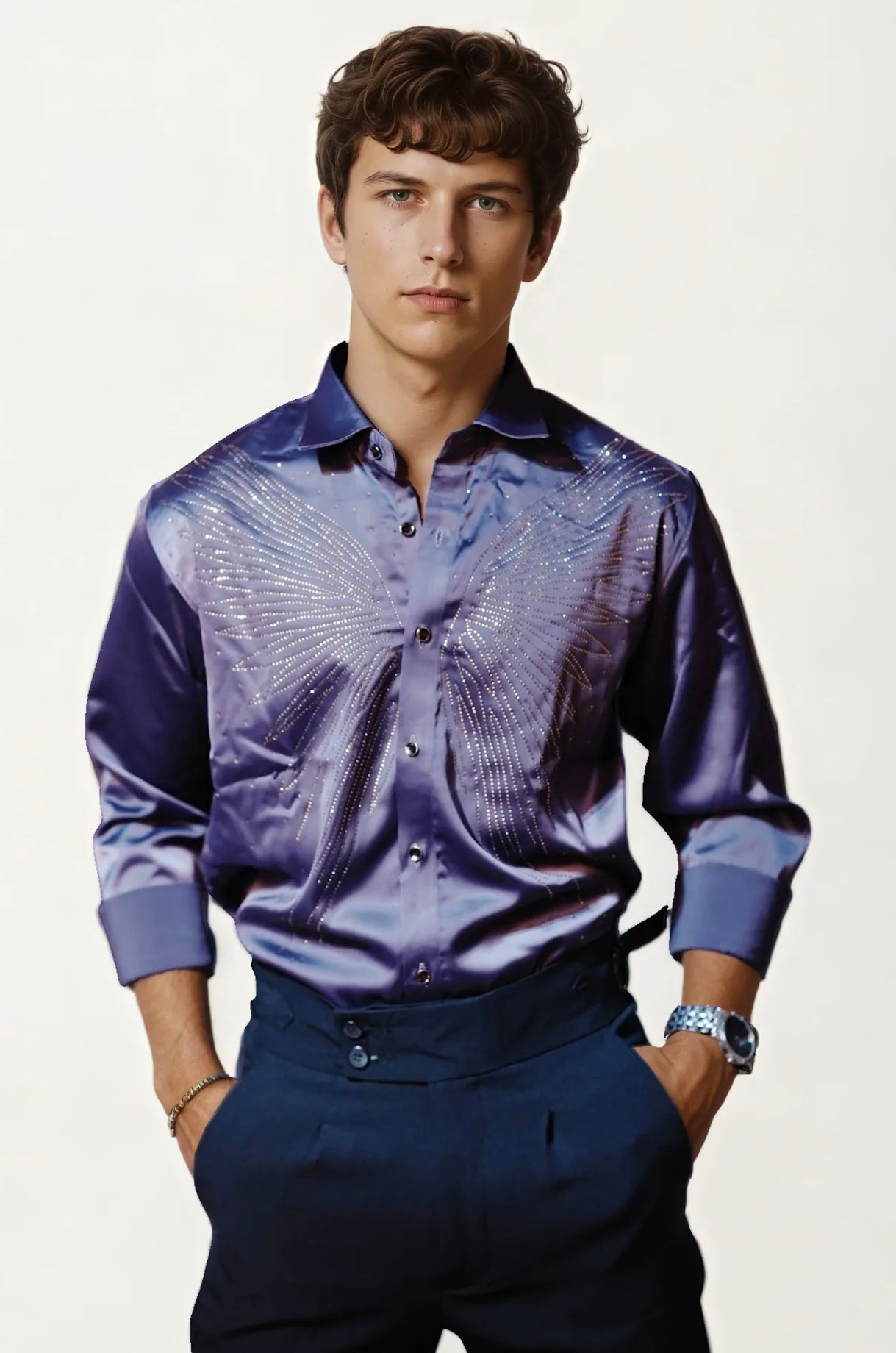 Purple Stone-Work Party Wear Shirt