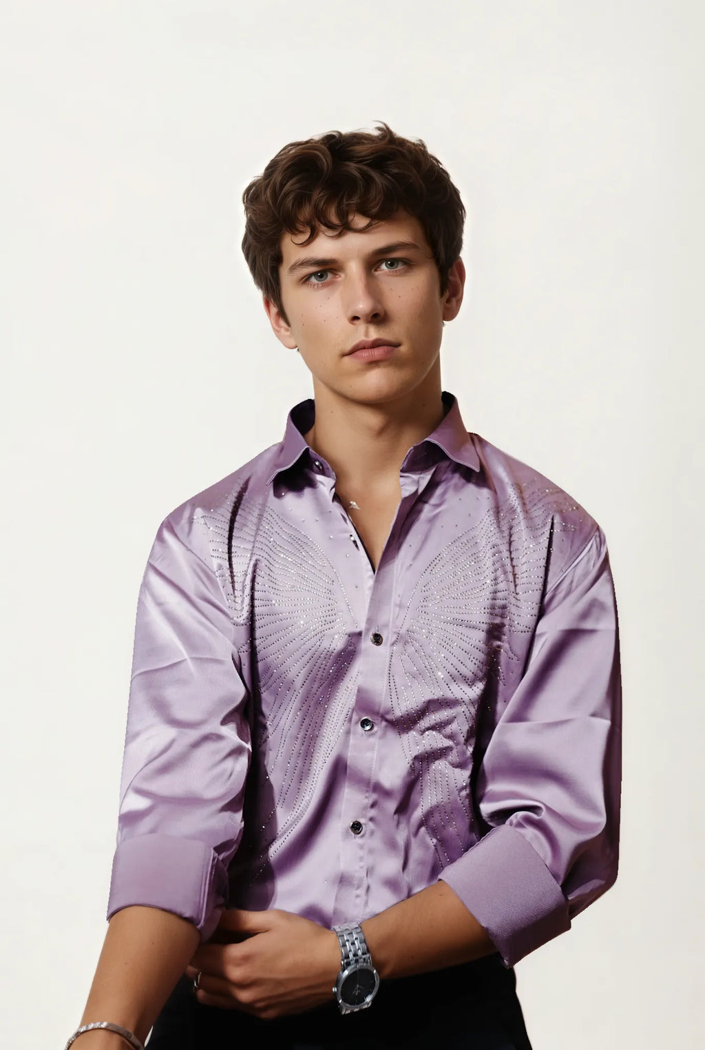 Onion-Pink Stone-Work Party Wear Shirt