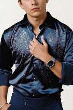 Blue Stone-Work Party Wear Shirt