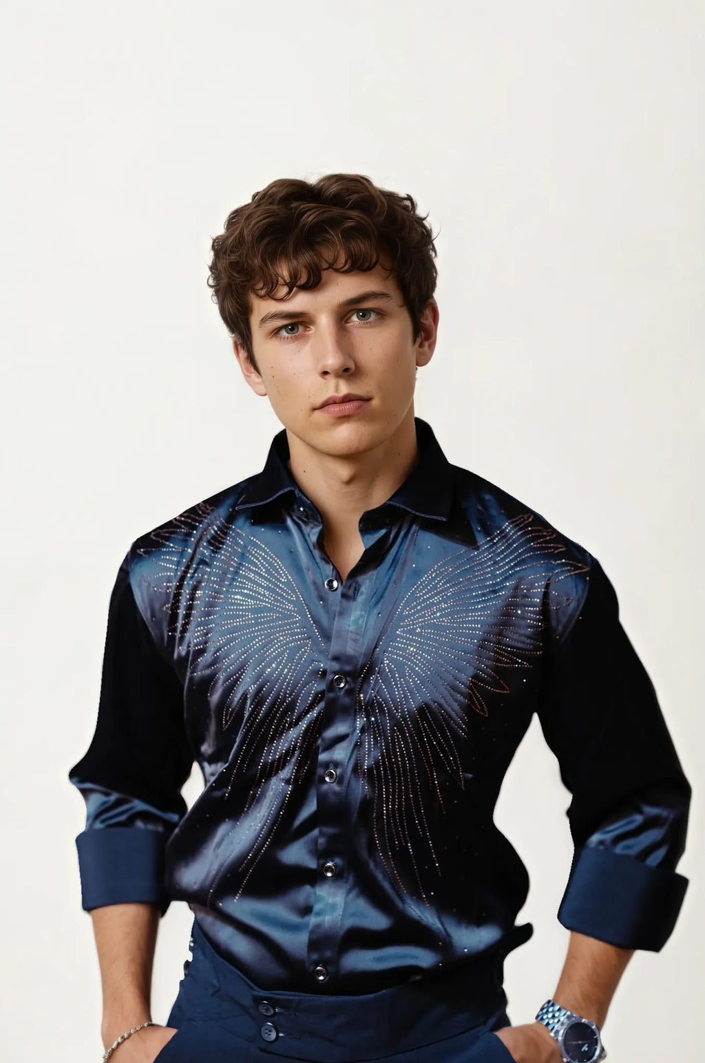 Blue Stone-Work Party Wear Shirt