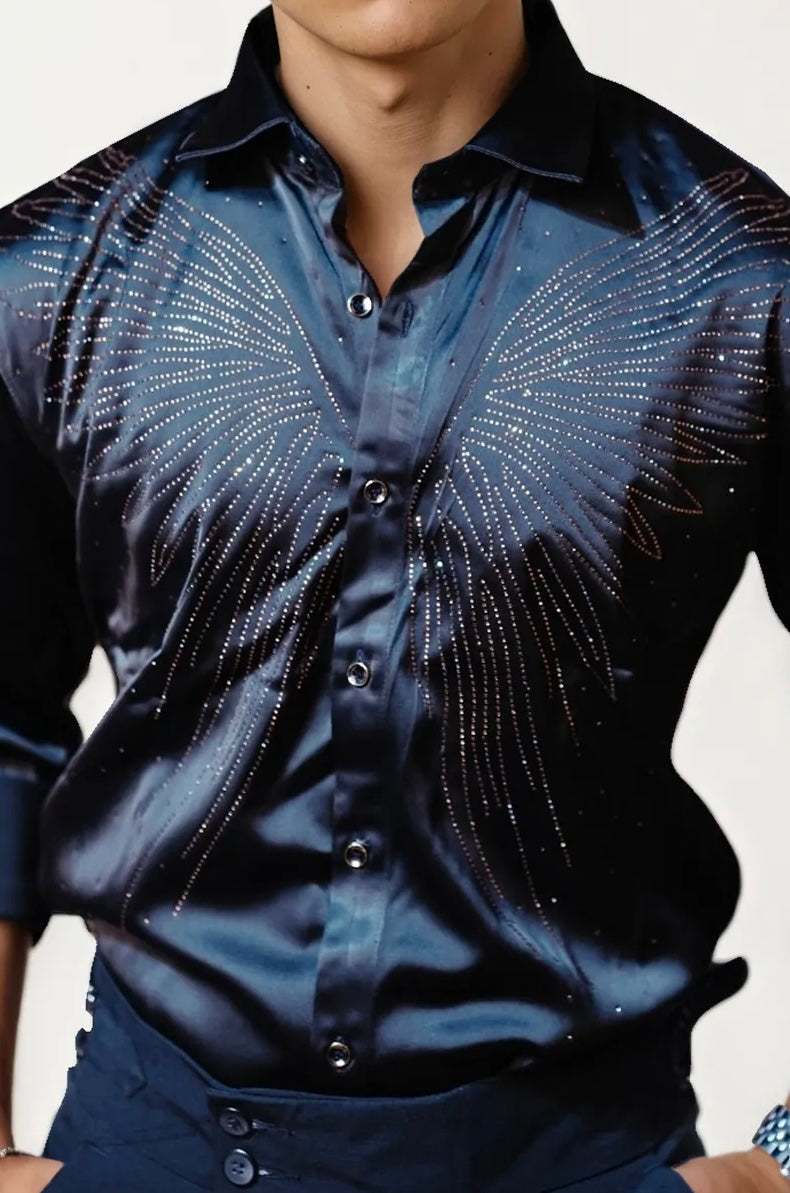 Blue Stone-Work Party Wear Shirt