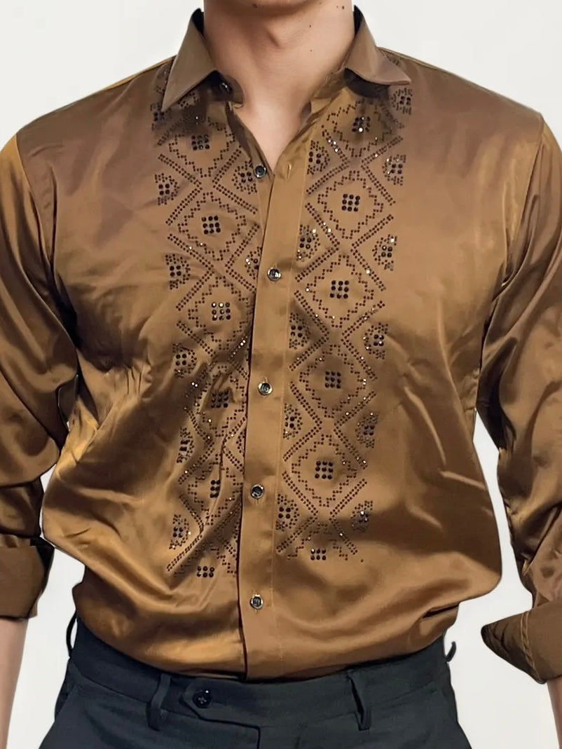 Brown Stone-Work Party Wear Shirt
