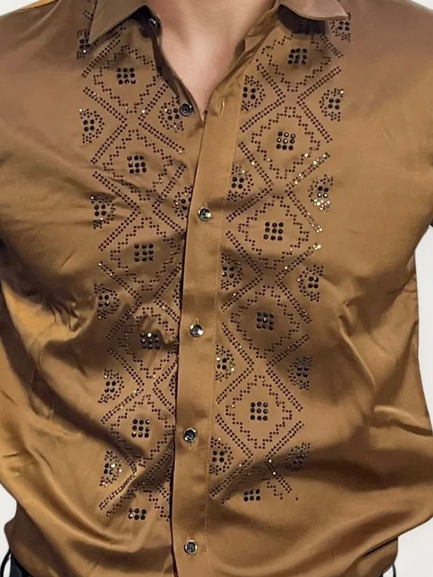 Brown Stone-Work Party Wear Shirt