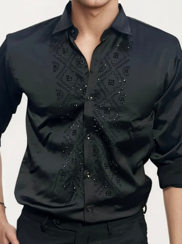 Black Stone-Work Party Wear Shirt