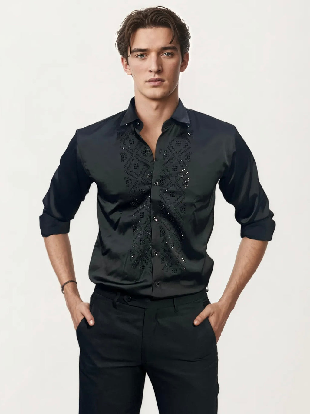 Black Stone-Work Party Wear Shirt
