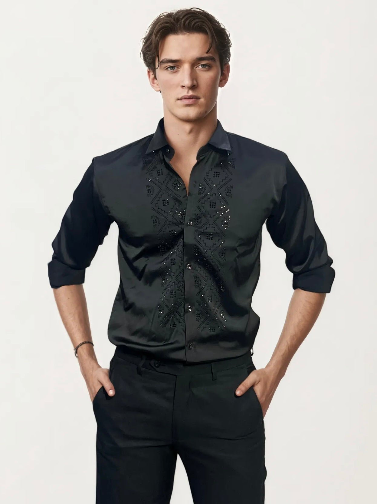 Black Stone-Work Party Wear Shirt