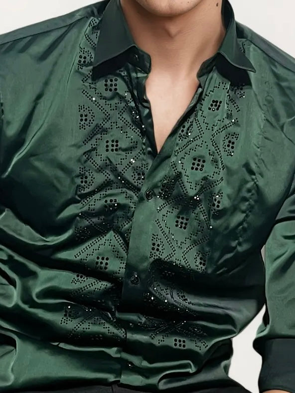 Green Stone-Work Party Wear Shirt