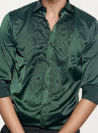 Green Stone-Work Party Wear Shirt
