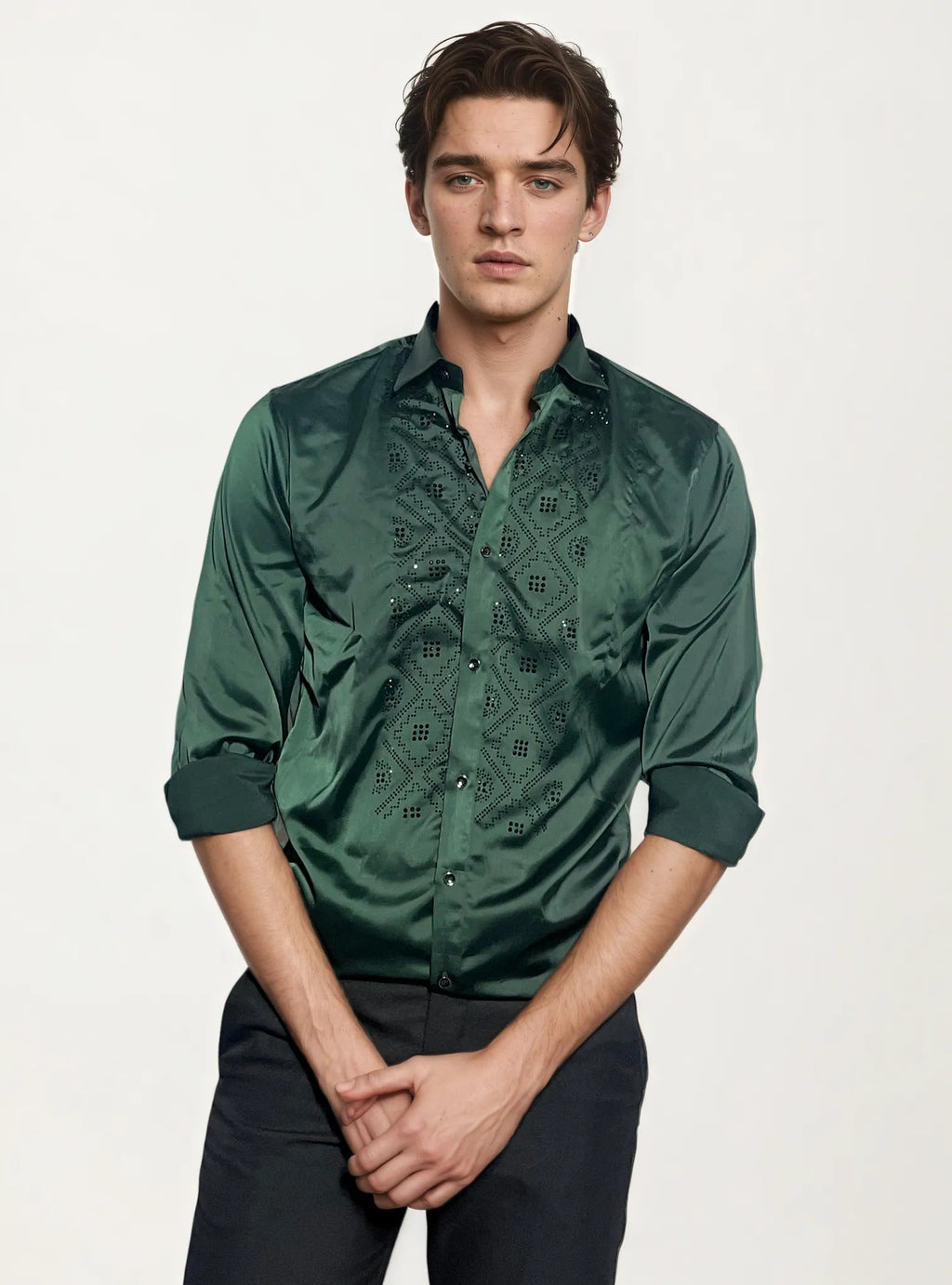 Green Stone-Work Party Wear Shirt